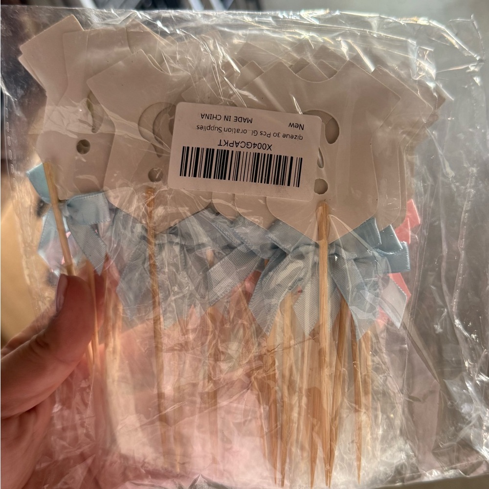 Pastel Bow Toothpick Party Picks - Blue & Pink